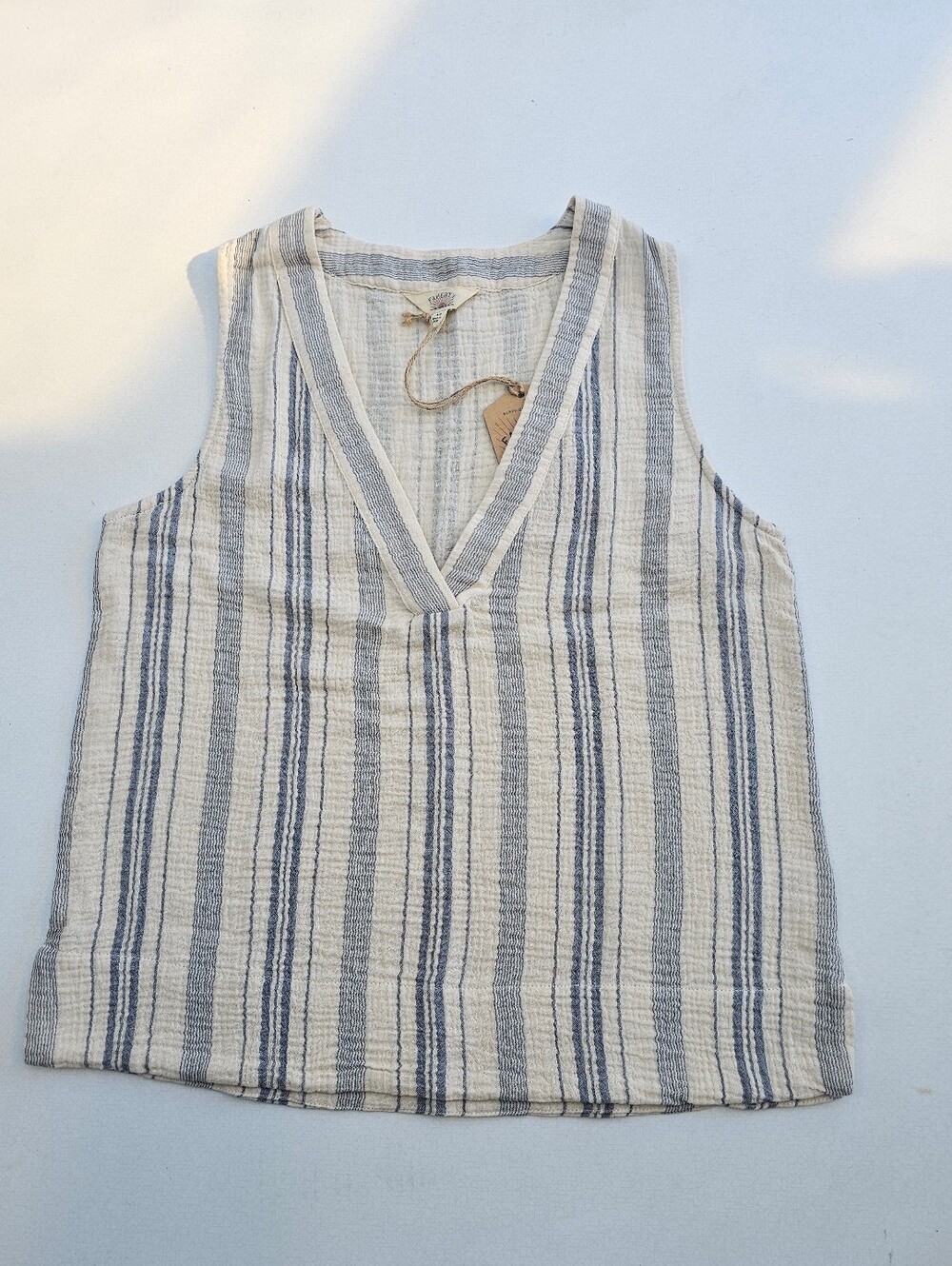 Faherty Sleeveless Cotton Gauze V-Neck Striped Tank Top